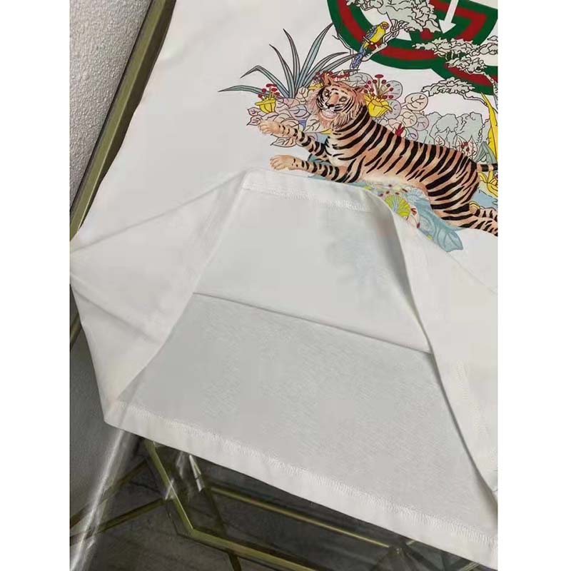 G*u*i women gg tiger interlocking g t-shirt white cotton jersey flower crewneck oversize fit