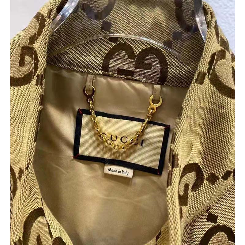 G*u*i men jumbo gg canvas jacket beige ebony jumbo cotton wool leather