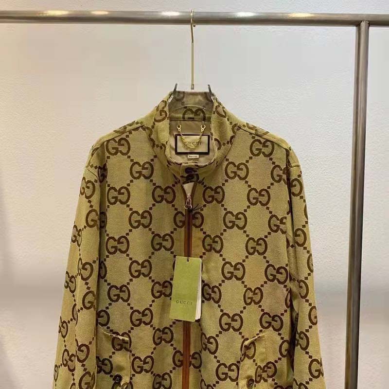 G*u*i men jumbo gg canvas jacket beige ebony jumbo cotton wool leather