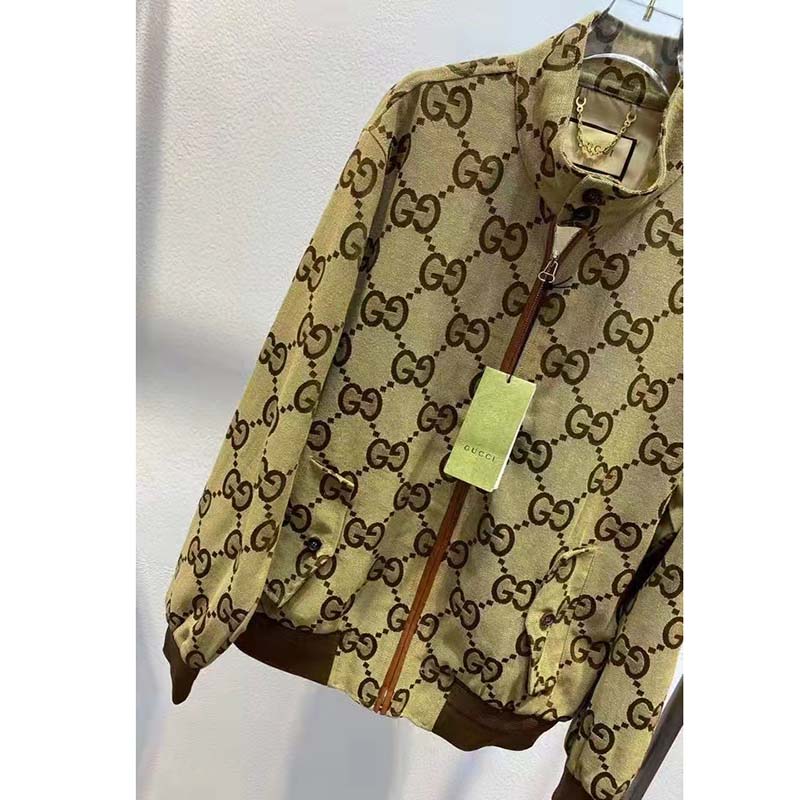 G*u*i men jumbo gg canvas jacket beige ebony jumbo cotton wool leather
