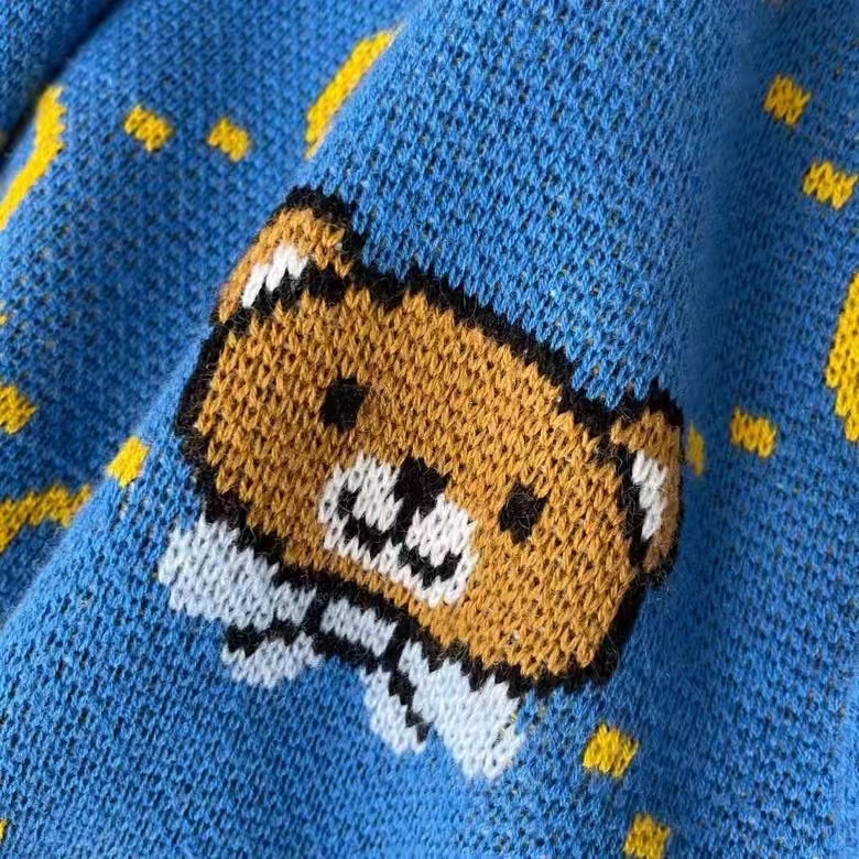 G*u*i women kai x G*u*i gg jacquard jumper dark blue teddy bear wool cotton blend crewneck