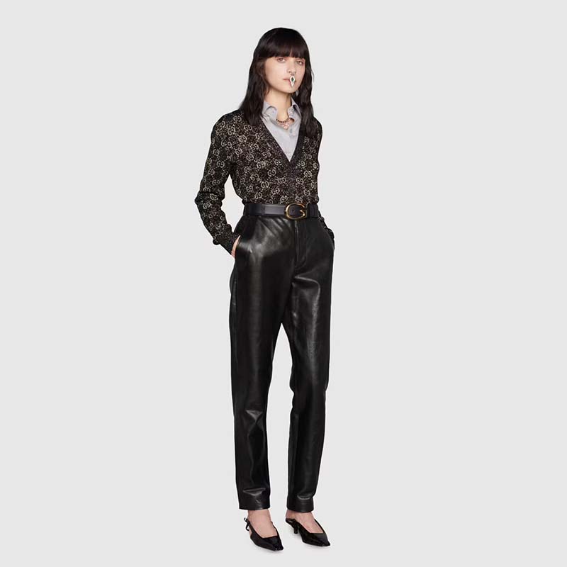 G*u*i women lamé gg jacquard cardigan black beige fine cotton
