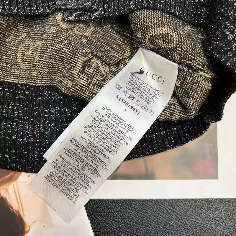 G*u*i women lamé gg jacquard cardigan black beige fine cotton