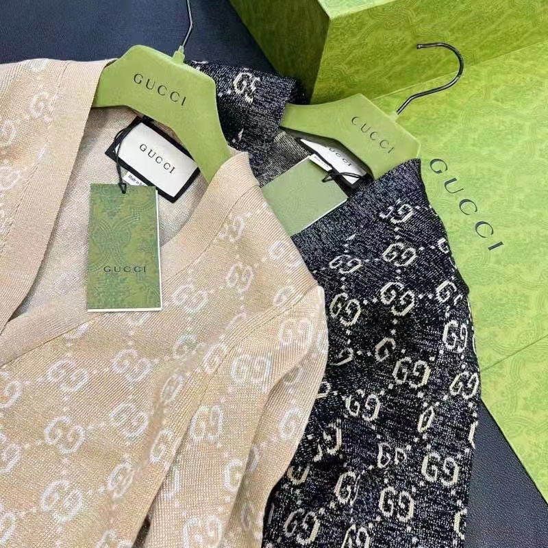 G*u*i men lamé gg jacquard cardigan camel beige fine cotton