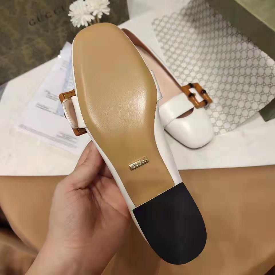 G*u*i women’s gg ballet flat bamboo buckle white leather round toe chunky heel