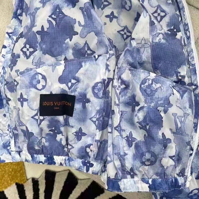 Louis Vuitton LV Men Blue Watercolor Windbreaker 100% Polyamide Indigo Regular Fit