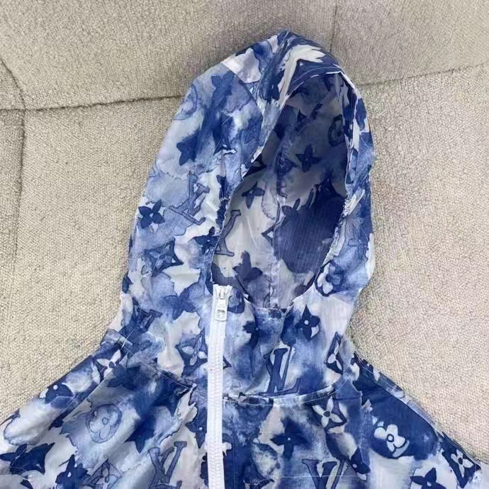 Louis Vuitton LV Men Blue Watercolor Windbreaker 100% Polyamide Indigo Regular Fit