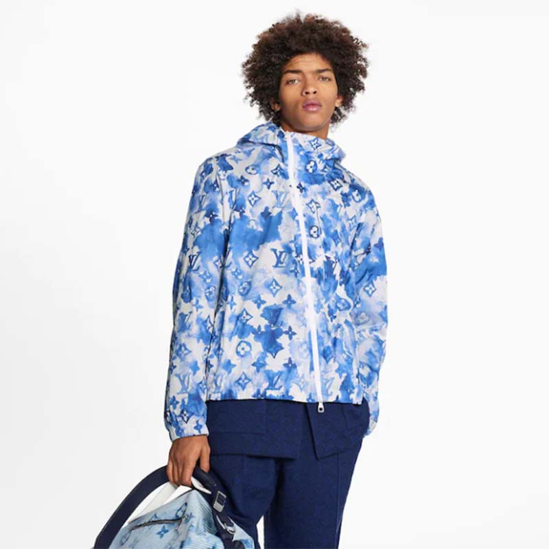 Louis Vuitton LV Men Blue Watercolor Windbreaker 100% Polyamide Indigo Regular Fit