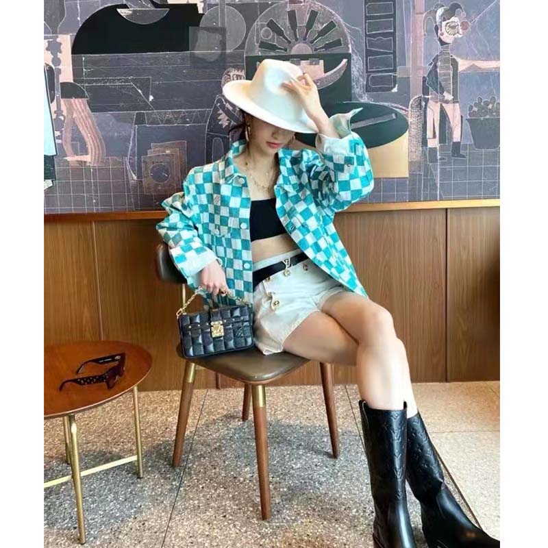Louis Vuitton LV Women Damier Denim Trunker Jacket Ocean Cotton Regular Fit