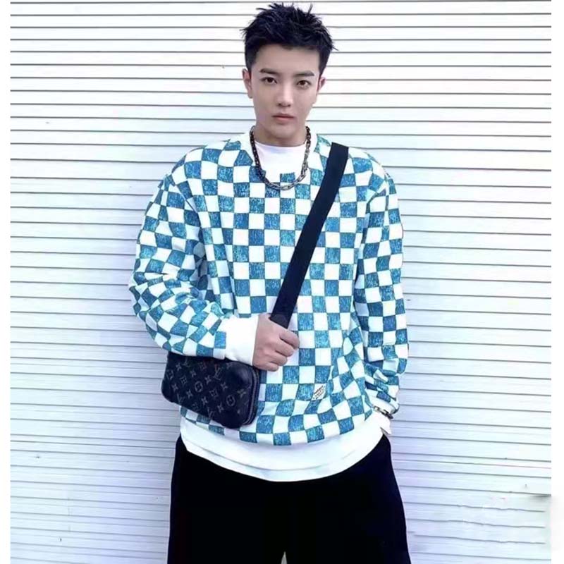 Louis Vuitton LV Men Damier Printed Crewneck Cotton Ocean Classic Sweatshirt Shape