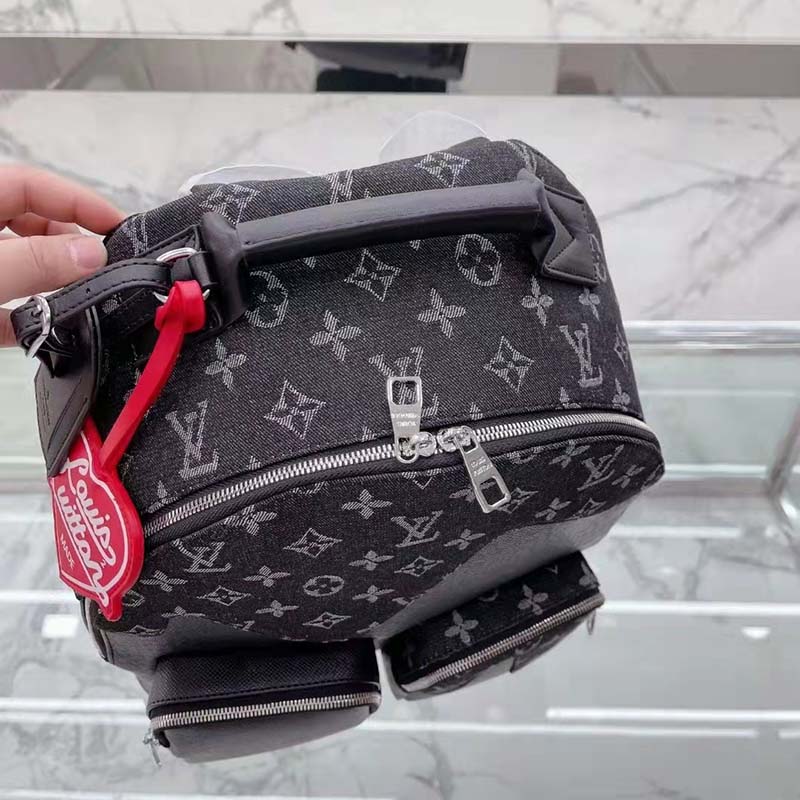 Louis Vuitton LV Unisex Backpack Multipocket Black Monogram Denim Taurillon Cowhide Leather