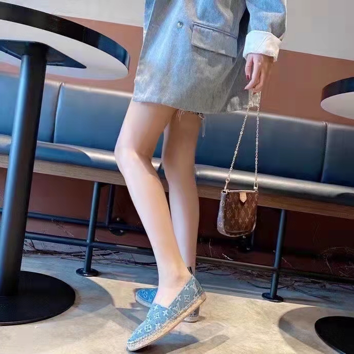 Louis Vuitton Unisex Starboard Flat Espadrille Monogram Denim Calf Leather Denim Blue
