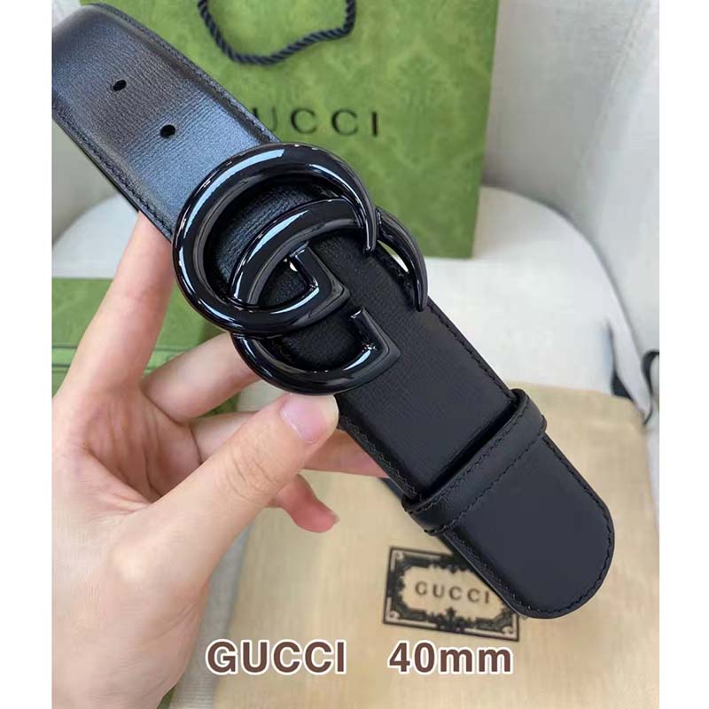 G*u*i unisex gg marmont wide belt black leather double g buckle 4 cm width
