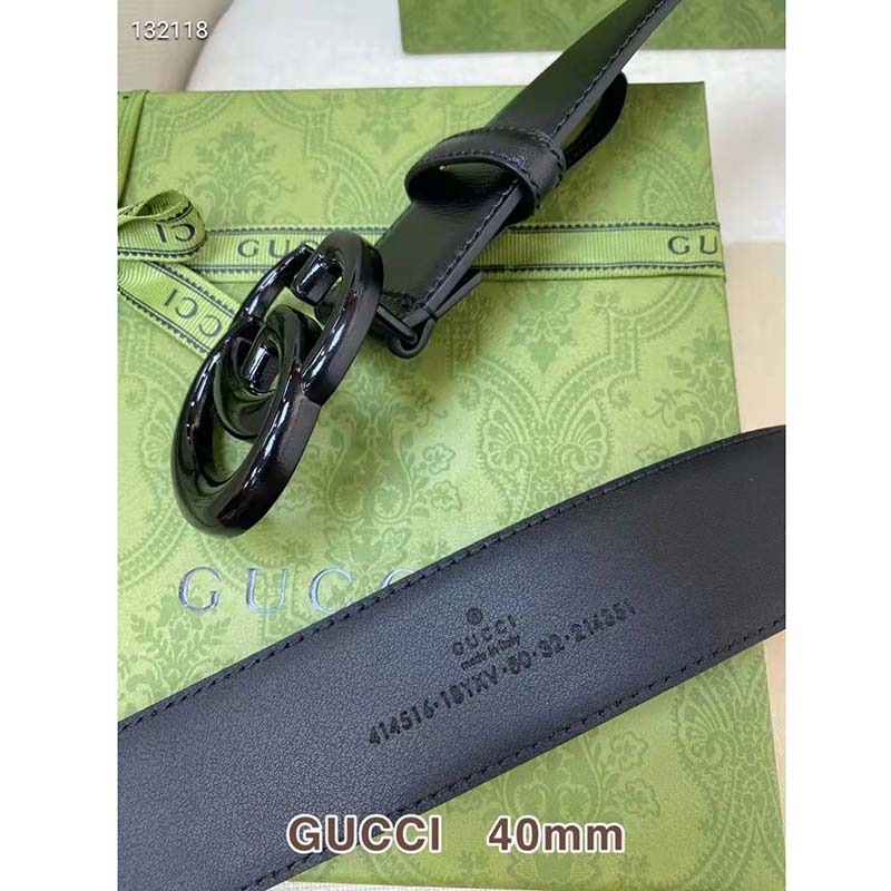 G*u*i unisex gg marmont wide belt black leather double g buckle 4 cm width