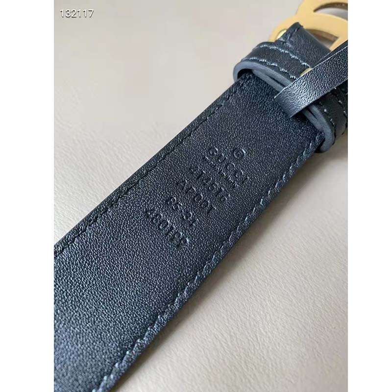 G*u*i unisex slim leather belt double g buckle black leather 3 cm width
