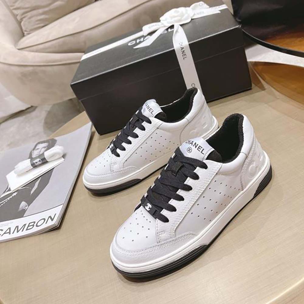 Chanel Women Calfskin Letter Flat Lace Up Runner Trainer Sneakers