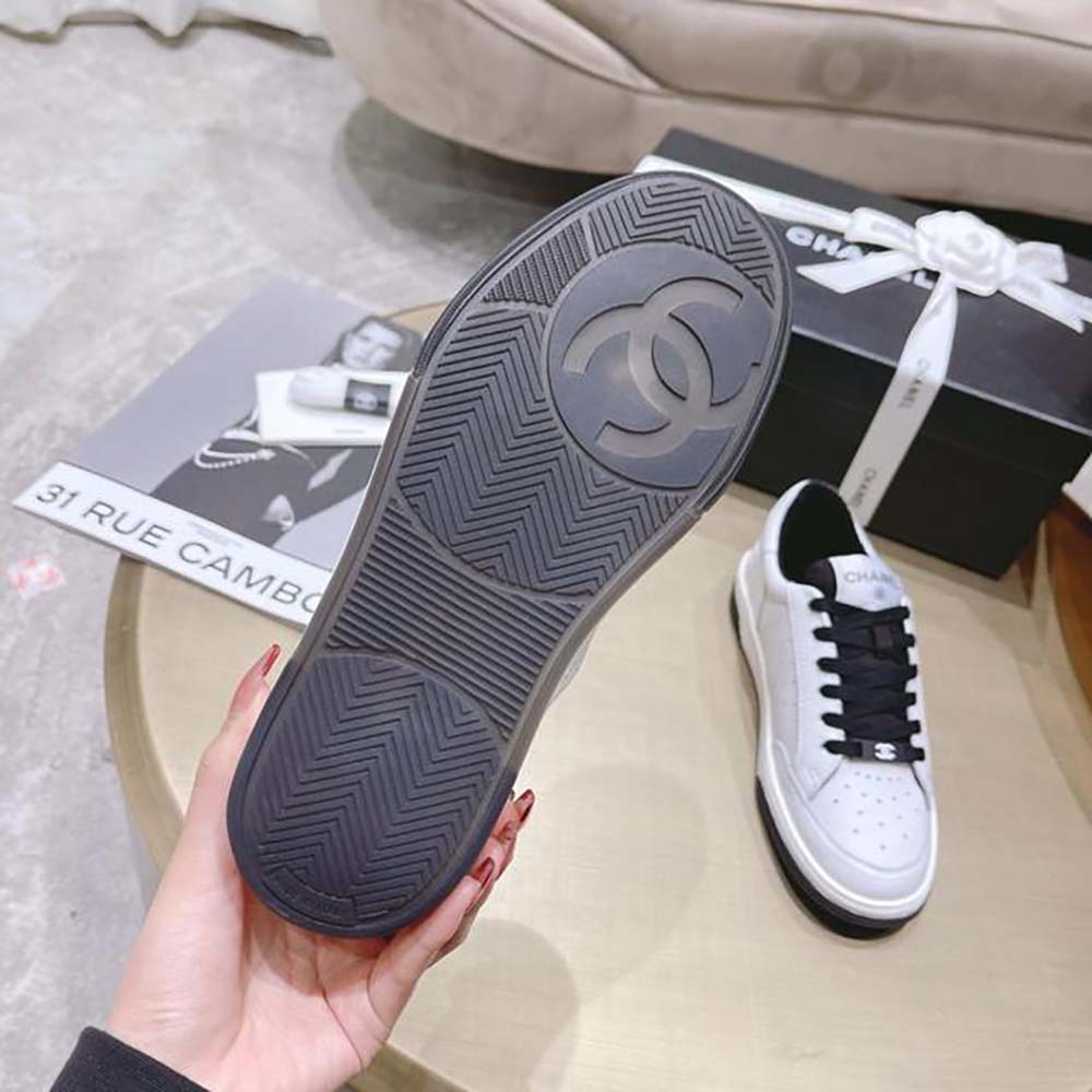 Chanel Women Calfskin Letter Flat Lace Up Runner Trainer Sneakers