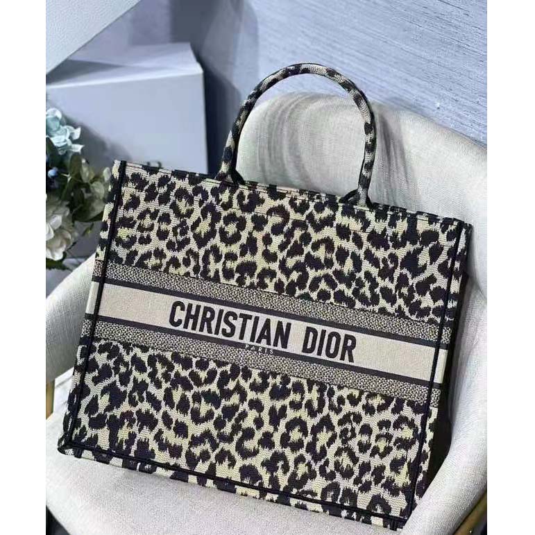 Dior Unisex CD Large Dior Book Tote Beige Multicolor Mizza Embroidery