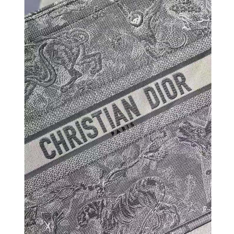 Dior Unisex CD Large Dior Book Tote Gray Toile De Jouy Embroidery