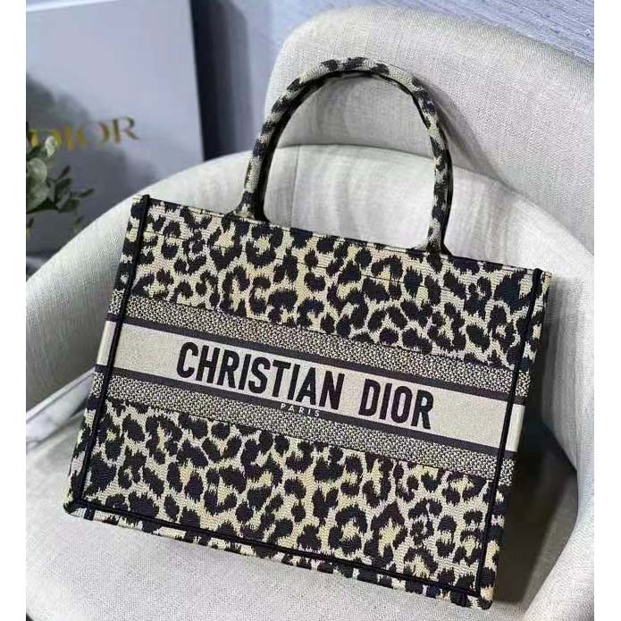 Dior Unisex CD Medium Dior Book Tote Beige Multicolor Mizza Embroidery