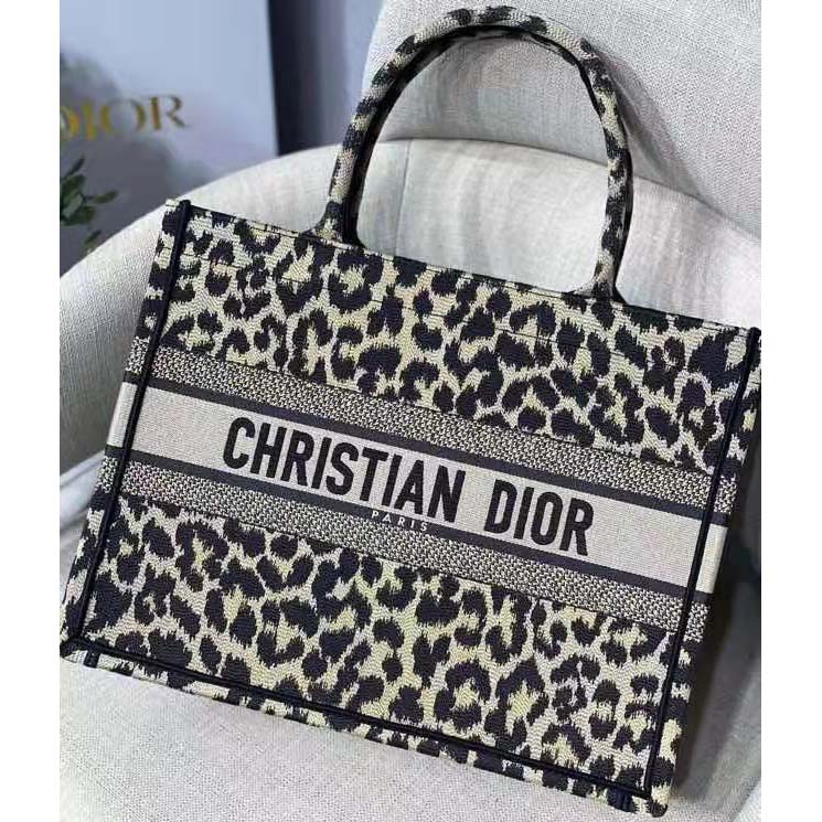 Dior Unisex CD Medium Dior Book Tote Beige Multicolor Mizza Embroidery