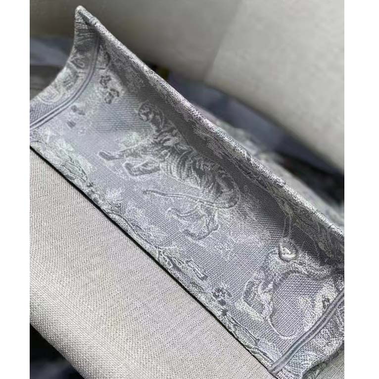 Dior Unisex CD Medium Dior Book Tote Gray Toile De Jouy Embroidery
