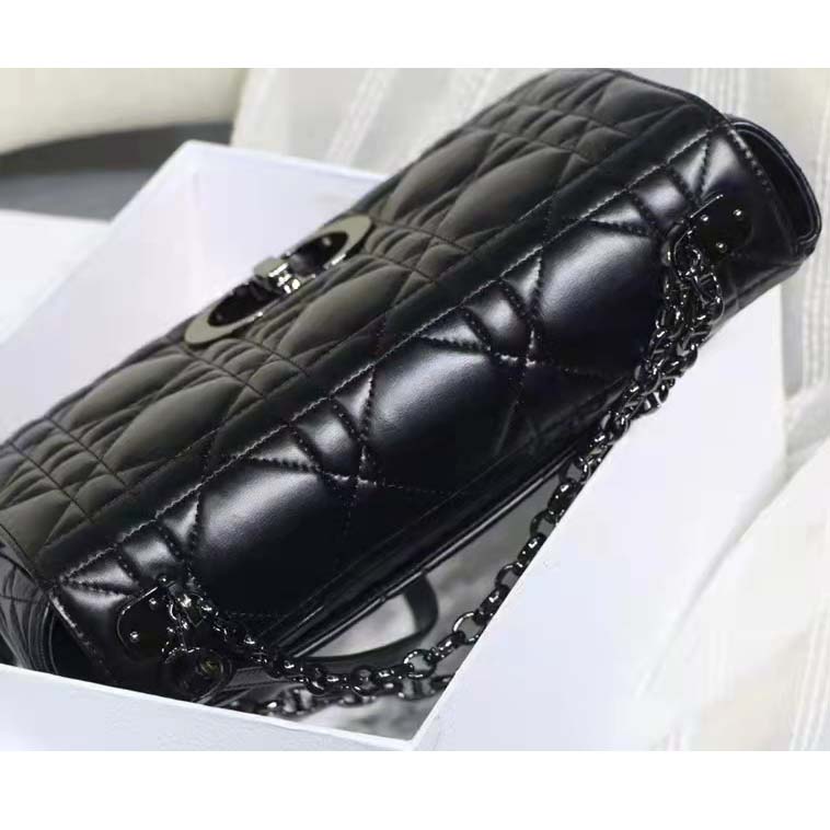 Dior Women CD Large Dior Caro Bag Black Quilted Macrocannage Calfskin