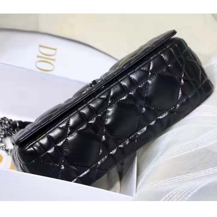 Dior Women CD Large Dior Caro Bag Black Quilted Macrocannage Calfskin
