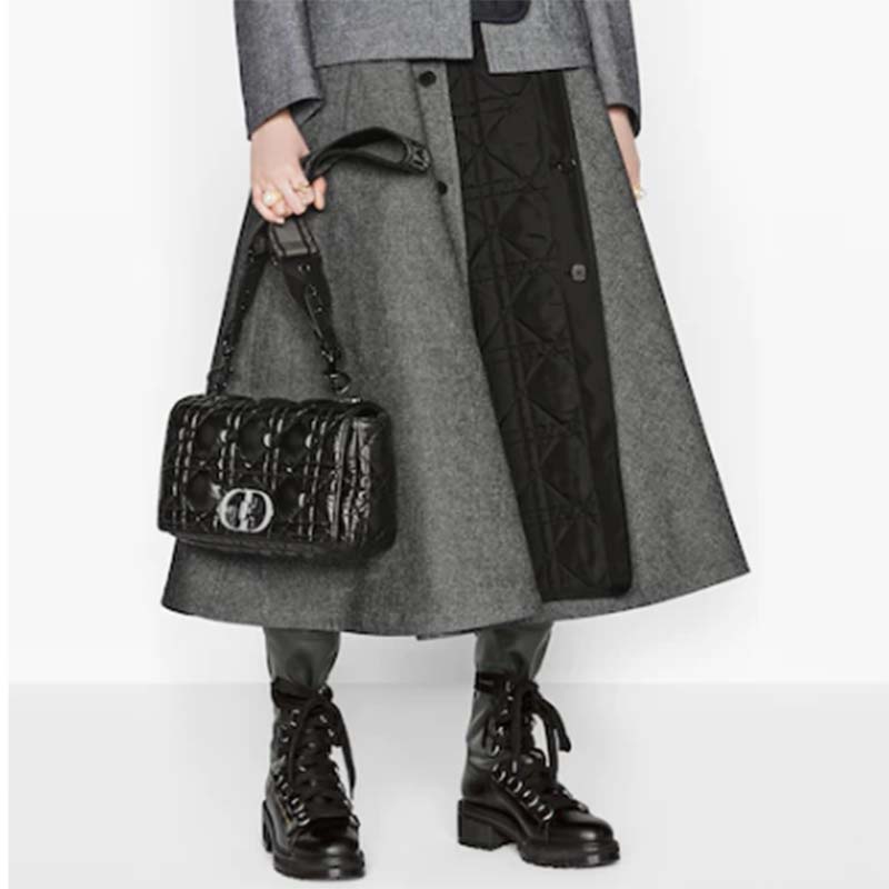 Dior Women CD Large Dior Caro Bag Black Quilted Macrocannage Calfskin
