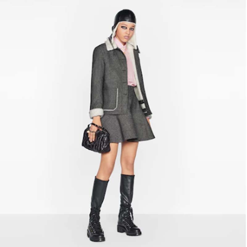 Dior Women CD Medium Dior Caro Bag Black Quilted Macrocannage Calfskin