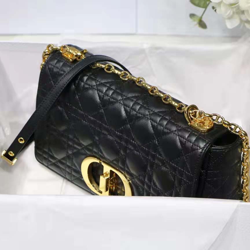 Dior Women CD Medium Dior Caro Bag Black Supple Cannage Calfskin