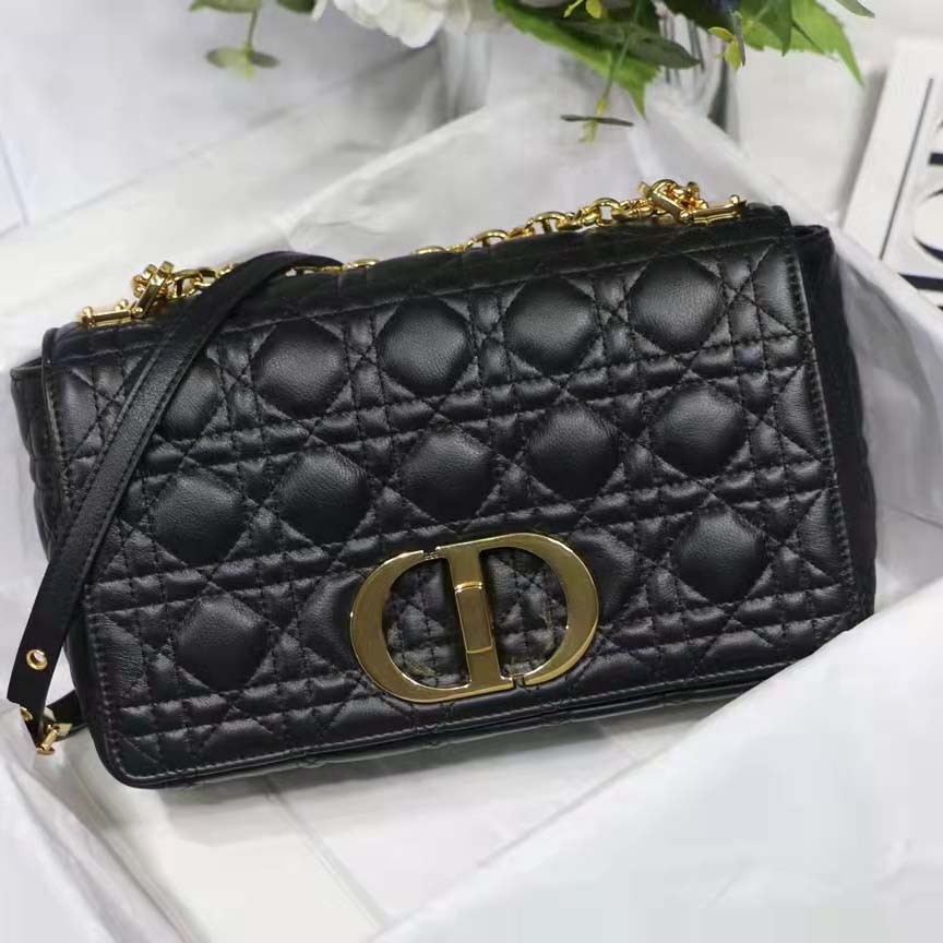 Dior Women CD Medium Dior Caro Bag Black Supple Cannage Calfskin