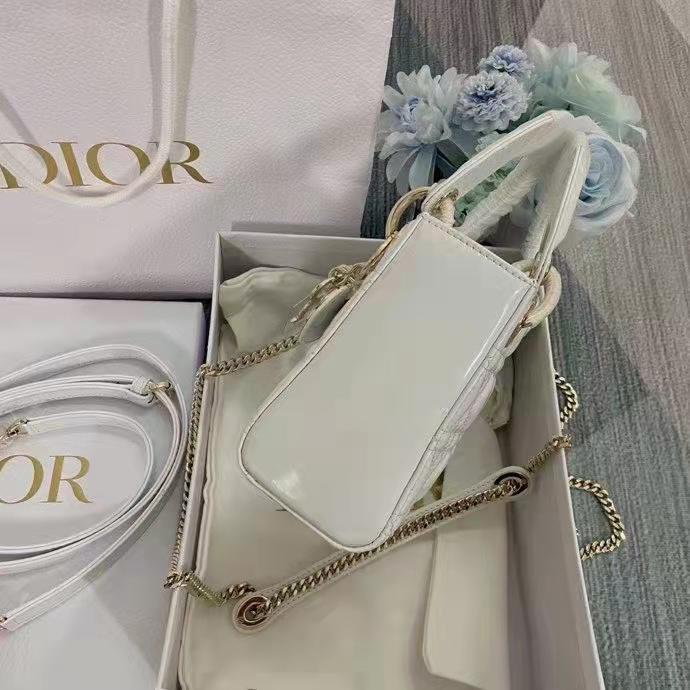 Dior Women CD Mini Lady Dior Bag Latte Patent Cannage Calfskin