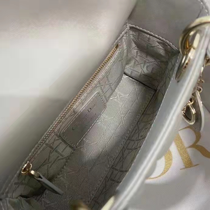 Dior Women CD Mini Lady Dior Bag Opaline Gray Pearlescent Cannage Lambskin