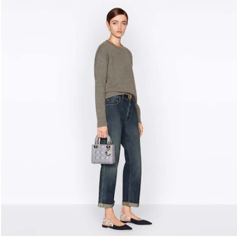 Dior Women CD Mini Lady Dior Bag Opaline Gray Pearlescent Cannage Lambskin