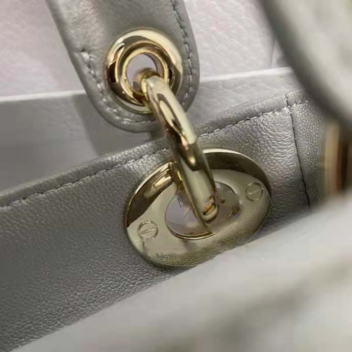 Dior Women CD Mini Lady Dior Bag Opaline Gray Pearlescent Cannage Lambskin