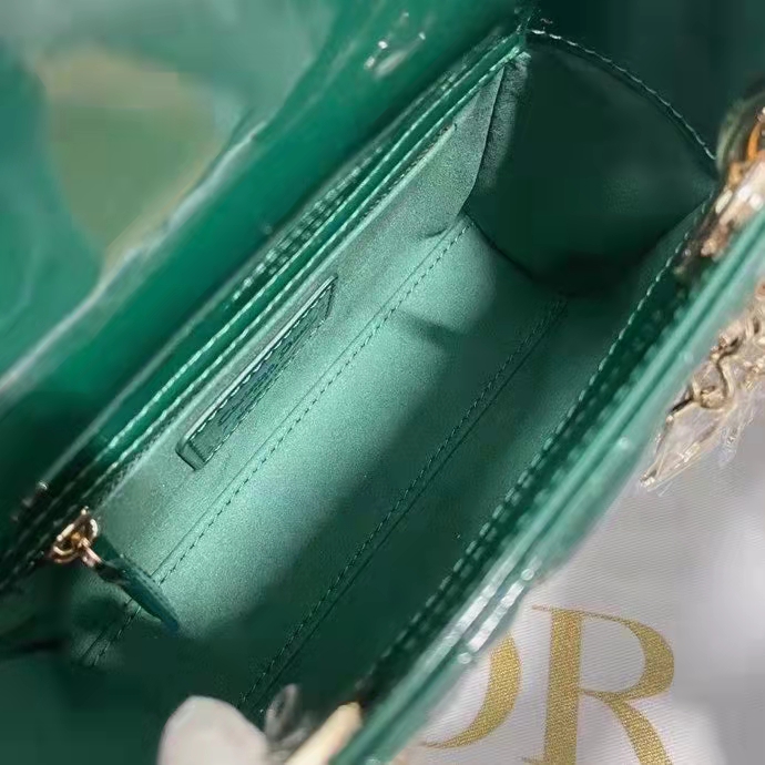 Dior Women CD Mini Lady Dior Bag Pine Green Patent Cannage Calfskin