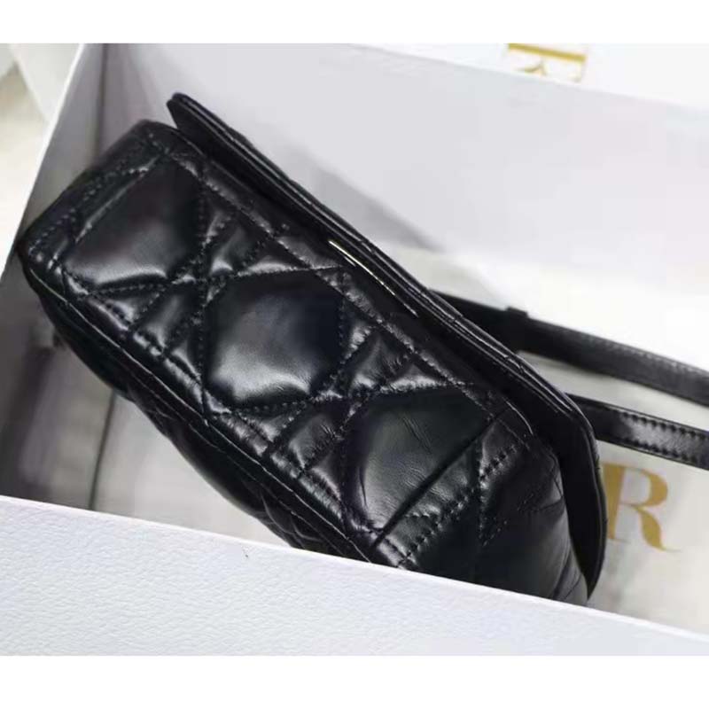 Dior Women CD Small Dior Caro Bag Black Quilted Macrocannage Calfskin