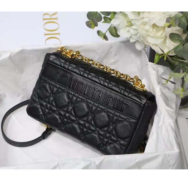 Dior Women CD Small Dior Caro Bag Black Supple Cannage Calfskin