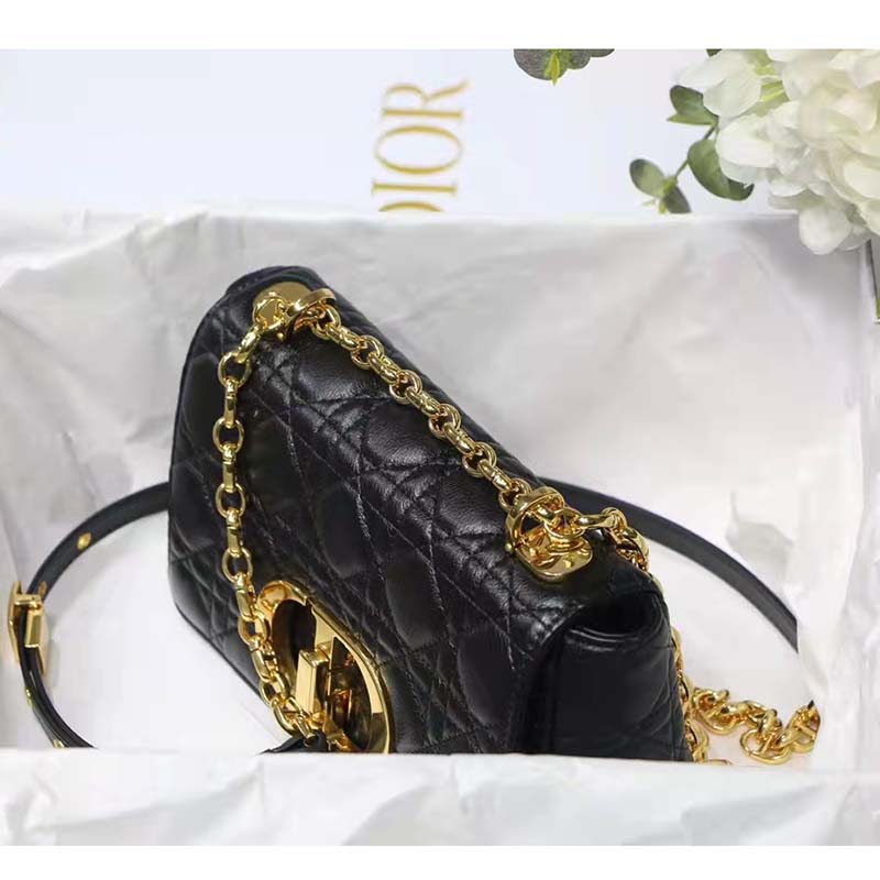 Dior Women CD Small Dior Caro Bag Black Supple Cannage Calfskin