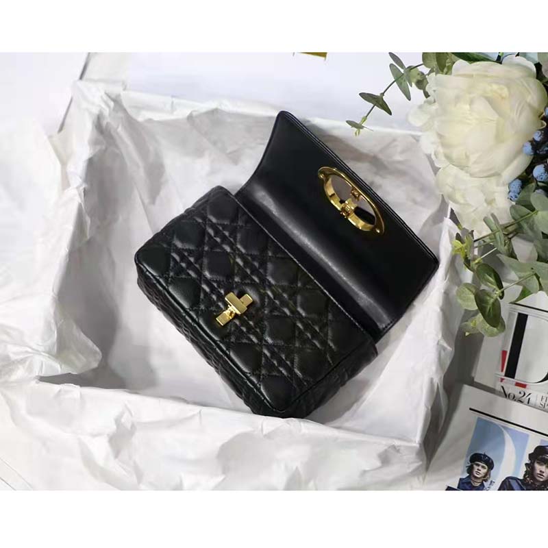 Dior Women CD Small Dior Caro Bag Black Supple Cannage Calfskin