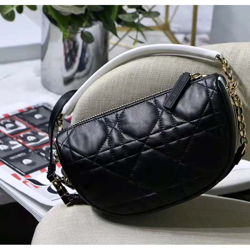 Dior Women CD Small Dior Vibe Hobo Bag Black Cannage Lambskin