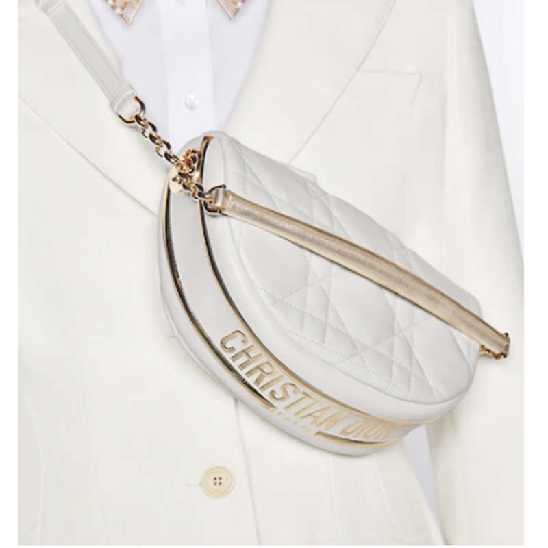 Dior Women CD Small Dior Vibe Hobo Bag White Cannage Lambskin