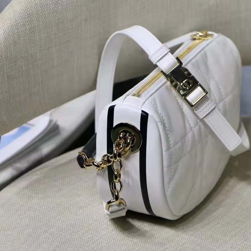 Dior Women CD Small Dior Vibe Hobo Bag White Cannage Lambskin