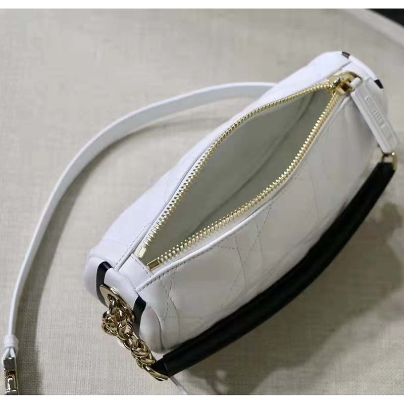 Dior Women CD Small Dior Vibe Hobo Bag White Cannage Lambskin
