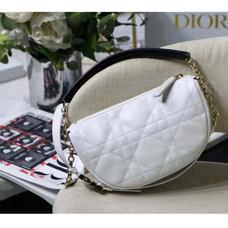 Dior Women CD Small Dior Vibe Hobo Bag White Cannage Lambskin