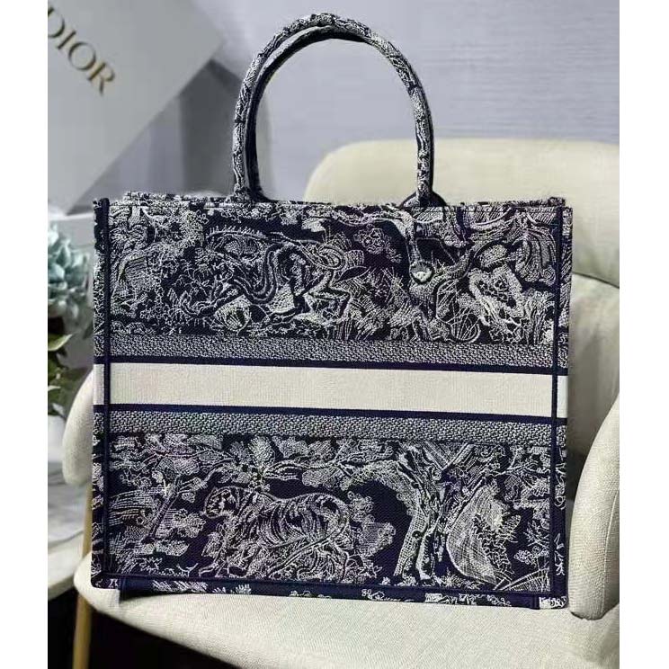 Dior Unisex Large Book Tote Blue Toile De Jouy Reverse Embroidery