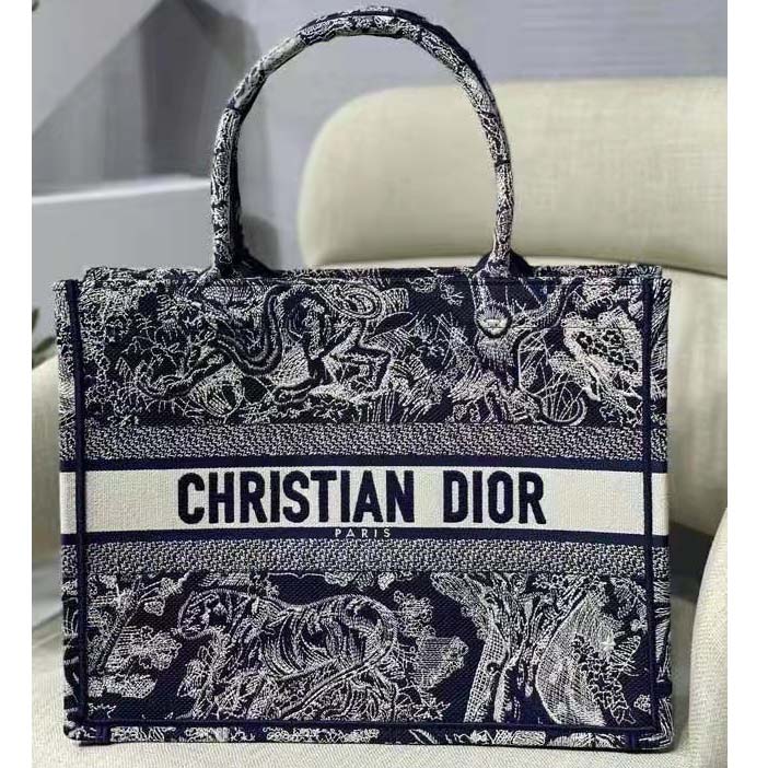Dior Unisex Medium Book Tote Blue Toile De Jouy Reverse Embroidery