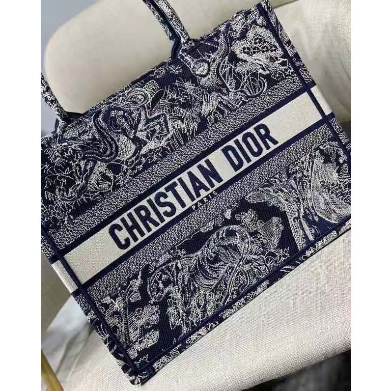 Dior Unisex Medium Book Tote Blue Toile De Jouy Reverse Embroidery