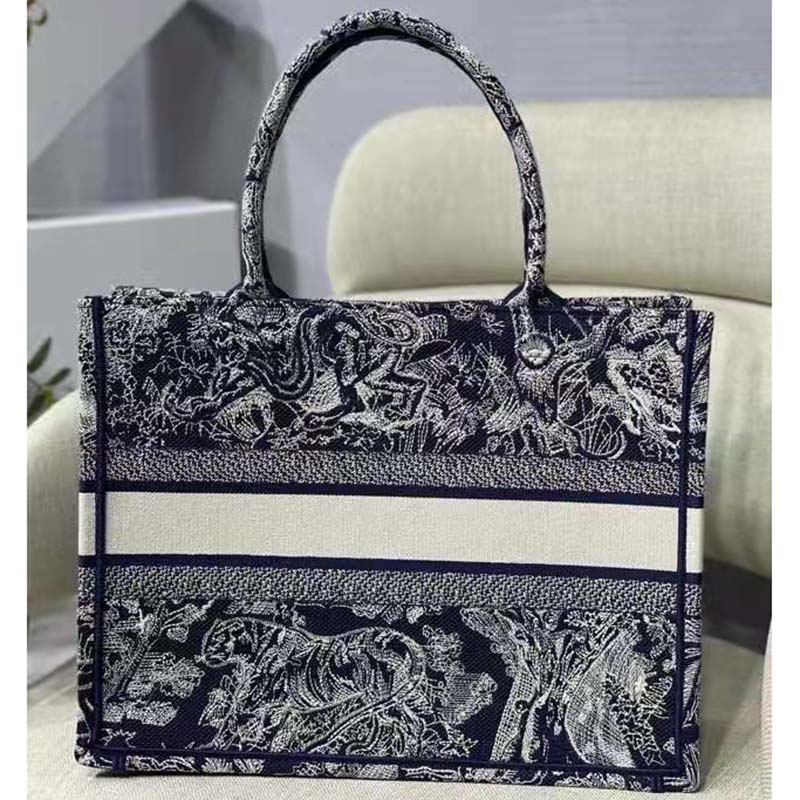 Dior Unisex Medium Book Tote Blue Toile De Jouy Reverse Embroidery